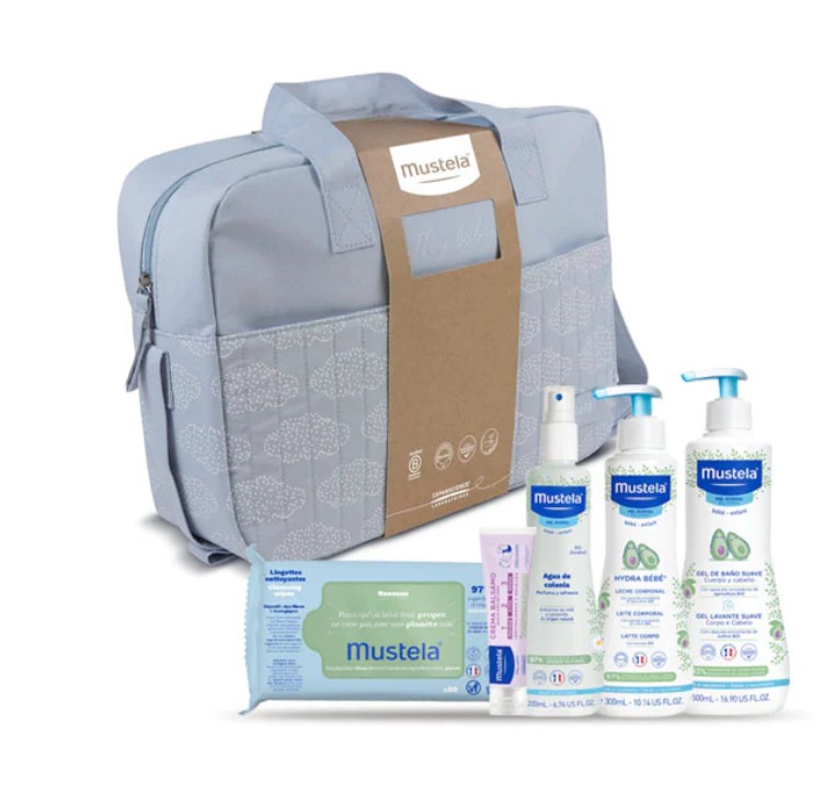 Bolso primeros productos mustela (verde, azul, rosa)